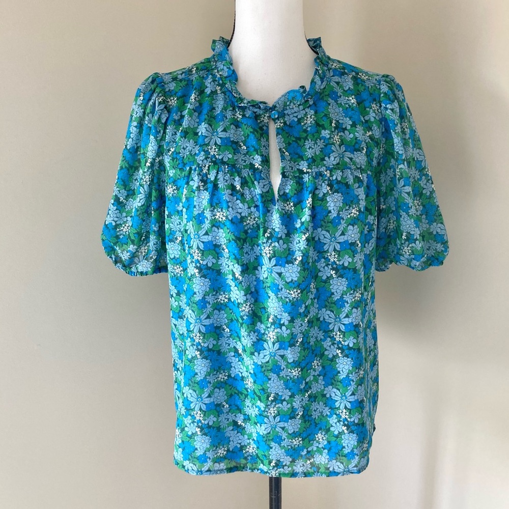 J.Crew Ruffle-Trim Short-Sleeve Top in Hyacinth Fields Size M - Picture 3 of 9